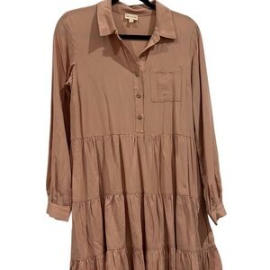 Hem and Thread Tan Button-Up Tiered Dress